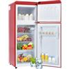 Merax Retro-Frigorifero con Congelatore con 92L di capacità totale, 28L di capacità di congelamento, 3 ripiani in vetro, cassetto per verdura, porta-uova, 181 kWh/anno, luce LED/Rosso