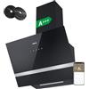 CIARRA CBCB6736H Cappa Aspirante Inclinata Decorativa 60cm Classe A+++ 650m³/h - WiFi &Touch Control - Doppia Modalità - Filtro Carbone CBCF003 Incluso- Vetro Nero