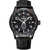NAVIFORCE Orologio sportivo da uomo, cinturino in pelle, impermeabile, al quarzo, analogico, facile da leggere, con data automatica, nero, 46mm, Sportivo