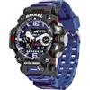 AIMES Orologio da polso tattico digitale analogico, da uomo, sportivo, da esterno, impermeabile, display data, LED, quadrante grande, sveglia, cronometro, da uomo, 8072-mimetico Blu, orologio da