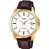 Casio Orologio da polso da uomo al quarzo classico cinturino in pelle marrone cassa in ottone display analogico bianco - MTP-V004GL-7A
