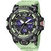 AIMES Orologi da uomo per sport all'aria aperta, impermeabile, militare, tattico, digitale, analogico, con data, multi funzione, con grande quadrante con allarme, cronometro per uomo, Verde C, Large,