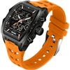 findtime Tonneau - Orologio da polso da uomo, analogico, digitale, rettangolare, alla moda, sportivo, militare, impermeabile, con LED, cronometro, conto alla rovescia, sveglia, schermo curvo