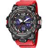 AIMES Orologi da uomo per sport all'aria aperta, impermeabile, militare, tattico, digitale, analogico, con data, multi funzione, con grande quadrante con allarme, cronometro per uomo, C-red, Large,