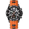 FORSINING Orologio da polso da uomo, casual, sportivo, cronografo, cinturino in silicone, militare, al quarzo, impermeabile, con data, display analogico, Arancione