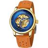 FORSINING Orologio meccanico da uomo automatico a carica manuale orologio da polso cinturino in pelle scheletro grande quadrante impermeabile orologi da uomo business, Blu