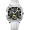 DAXIAOYU Orologio da polso da uomo quadrato scavato alla moda con tourbillon scheletro completamente automatico orologio da polso meccanico trasparente impermeabile luminoso orologi, Bianco e giallo.,