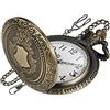 Realpoo Shield - Orologio da tasca da uomo, con numeri arabi, scala digitale, al quarzo, orologio da tasca al quarzo con catena, PK070813-Marrone, classico