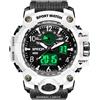 Gosasa Orologio analogico digitale in stile militare, quadrante grande 5,6 cm, resistente all'acqua fino a 50 m, doppio fuso orario, sveglia, retroilluminazione a LED, cronometro, cinturino in