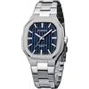 FORSINING Orologio da uomo analogico al quarzo, alla moda, 20 mm, cinturino in acciaio inox, impermeabile, rettangolare, grande quadrante, orologi da lavoro, Blu
