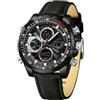 Forrader Orologio da polso da uomo, militare, digitale, analogico, al quarzo, impermeabile, sportivo, multifunzione, in pelle, Cintura/Tutto Nero