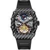 DAXIAOYU Orologio da polso da uomo nero scheletro automatico meccanico di lusso Tourbillon Hollow Vintage quadrante Tonneau cinturino in silicone, Nero e rosso, Lusso