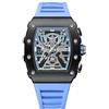 FORSINING Orologio da uomo, alla moda, colorato, a forma di scheletro, analogico, al quarzo, casual, in silicone, impermeabile, stile militare, Blu