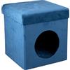 BAKAJI Cuccia per Gatti Morbida Pieghevole in Poliestere, Lettino Morbido Blu Zaffiro Slim, Casetta da Interni per Animali Domestici Salvaspazio, Rifugio Coperto Dimensioni 34 x 34 x 36 cm