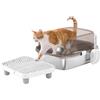 PawHut Lettiera per gatti coperta extra large, scatola di sabbia chiusa con vassoio in acciaio inox, bordi alti, pala gradino, zona per caduta di sabbia, inodore, facile da pulire, grigio