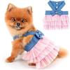 PAIDEFUL Abito tutù per cane piccolo in denim a righe organza fiocco perline gonna estiva morbida confortevole traspirante abbigliamento senza maniche bottoni costume festa di compleanno denim, S