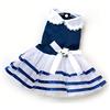 SMALLLEE_LUCKY_STORE Vestito da principessa a righe per cani di piccola taglia in raso con fiore di raso per ragazze e cuccioli di gatto, taglia XL, blu