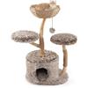 SOARS Tiragraffi per Gatti in Legno, 105 cm con 2 Posatoi e 1 Cuccia Grotta in Peluche, 1 Cesto di Vimini, 1 Pompon, Corda in Juta e Tronchi Naturali, Alberi per Gatti Stabile, Marrone