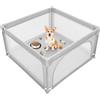 LANTUS Box per cuccioli con porta, box per cuccioli o cani piccoli, recinzione solida in tessuto spesso e rete in nylon ad alta resistenza, lavabile in lavatrice, interno/esterno, 120 x 120 x 66 cm, grigio