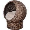 PawHut cesto per gatti in rattan rifugio per gatti grotta per gatti con cuscino letto per animali domestici in giacinto d'acqua per soggiorno marrone scuro 50 x 42 x 60 cm