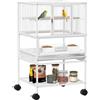 Pawhut Gabbia con rotelle, per parrocchetto, 48x46x83cm, Bianco | Gabbia per pappagalli, pannelli acrilico, ripiano, vassoio, trespoli, mangiatoie, per parrocchetto, canarino, fringuello