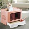 YUMZXIN Cassetta per lettiera pieghevole con coperchio per gatti, vaschetta-cassetto estraibile, grande paletta, per gatti fino a 15 kg, da 48,5 x 36,5 x 38 cm, di colore rosa