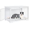 Hzuaneri 100 cm Gabbia per Cani, Bianco con Tavolo Supplemento | Nicchia Moderna per Cani, Gabbia per Cuccioli, Casetta per Animali, 2 porte, DFC02313W