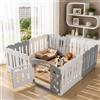 MAMIZO Recinto per Cani Interno Esterno alto 60cm, Box Cani 7+1 PCS Pannelli, Recinzione Gatti Pieghevole, Recinto Gatti in Plastica con Cancello, Incluse Ventose e Ancoraggi a Terra, Grigio-Bianco