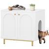Hzuaneri Casa Della Toilette Per Gatti, Mobile Nascosto, Tavolino in Legno per Animali Domestici, Panca per Armadietto, Adatto Alla Maggior Parte dei Gatti, 80 x 55 x 70 cm, Bianco e Oro CB85003G