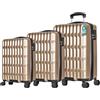 PROVITERA Set 3 Valigie Rigide in ABS, Valigia Rigida 38-59 - 90 Litri, Manico Telescopico, Ruote Easy Roll, Trolley Resistente e Leggero da Viaggio, Bagaglio a Mano (Oro)