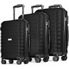 POSH Set di valigie rigide 3 pezzi in polipropilene - Valigie M, L, XL con effetto carbonio - Trolley robusti con 4 doppie ruote e serratura a combinazione - Capacità 37-95 litri, resistenti ai graffi