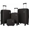 PROVITERA Set 3 Valigie Rigide in ABS, Valigie Rigide M-L-XL Manico Telescopico e 4 Ruote Easy Roll, Lucchetto serratura a codice, Trolley Resistenti da Viaggio, con Bagaglio a Mano (3 + 1 Black)