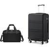 KONO set di 2 Valigia Bagaglio a Mano Rigida e Leggera ABS Trolley 55cm con 4 Ruote Rotanti e Lucchetto TSA & Borsa da Viaggio 40x20x25 Ryanair, Nero