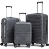 R.Leone Valigia da 1 Fino a Set 3 Bagaglio mano 55x40x20 Ryanair, Medio, Grande Ultra Strong Antiurto Resistente Trolley rigido leggero 8 ruote Polipropilene 6080 (Grigio, Set 3 Pezzi S M L)