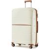 KONO Valigia Grande 23 kg in PP Rigida - Trolley XXL con Ruote 360°TPE, Leggera con Serratura TSA (75,5 cm, Crema/Marrone)
