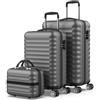 NUMADA NEWTECK NUMADA-Set di 3 valigie e borsa da toilette Mod Grigio (53/63 cm) ABS con 4 ruote doppie e lucchetto combinazione laterale
