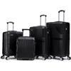 R.Leone Valigia da 1 Fino a Set 4 Trolley Rigido grande, medio, bagaglio a mano 55x40x23 cm Wizz, ITA Airways e bagaglio 45x36x20 cm EasyJet in ABS 8005 (Nero, Set 4 Pezzi XS S M L)