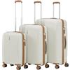 PROVITERA Set 3 Valigie Rigide in ABS, Valigia Rigida 38-59 - 90 Litri, Manico Telescopico, Ruote Easy Roll, Trolley Resistente e Leggero da Viaggio, Bagaglio a Mano (Bianco Perla)