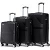 R.Leone Valigia da 1 Fino a Set 4 Trolley Rigido grande, medio, bagaglio a mano 55x40x23 cm Wizz, ITA Airways e bagaglio 45x36x20 cm EasyJet in ABS 8005 (Nero, Set 3 Pezzi S M L)