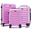 R.Leone Valigia da 1 pezzo Fino a Set 4 Trolley Rigido grande, medio, bagaglio a mano e beauty case 8 ruote in ABS 2026 (Rosa pastello, Set 3 S M L)