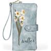 kaululu Portafoglio Personalizzato da Donna con Fiore di Nascita e Nome Inciso Portafoglio Lungo in Pelle PU con Tasca Portamonete per Mamma Fidanzata Moglie Regali di Natale (B-Blu)