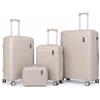 PROVITERA Set 3 Valigie Rigide in ABS, Valigie Rigide M-L-XL Manico Telescopico e 4 Ruote Easy Roll, Lucchetto serratura a codice, Trolley Resistenti da Viaggio, con Bagaglio a Mano (3 + 1 Beige)