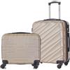 R.Leone Valigia Set 2 Pezzi 56x45x25 cm + 45x36x20 cm EasyJet Trolley Bagaglio a mano in ABS 4 Ruote 2130 (Set 2 Pezzi S+XS, Oro)