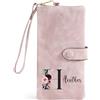Jeweidea Portafoglio Donna Personalizzato con Nome Lettera Portafoglio Lungo in Pelle PU con Cinturino Carta Contanti ID Moneta Zip Regali per Mamma Moglie Nonna (Rosa)