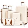 Travelhouse Bari - Set di 6 bagagli, 4 valigie con ruote, borsa da viaggio e kit WC, custodia rigida, Panna/Bianco, 75 cm x 47 cm x 29 cm, Set di valigie
