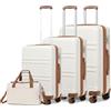 KONO Set di 4 Valigie Rigida e Leggera valigia (55cm/66cm/75cm) in ABS+PC con 4 Ruote Rotanti e Lucchetto TSA & Borsa da Viaggio Ryanair 40x30x20, Bianco Crema