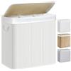 SONGMICS Cesto Portabiancheria, 150 L, Cesta Biancheria a 3 Scomparti in Bambù Coperchio, Maniglie, Pieghevole, Sacco Rimovibile e Lavabile in Lavatrice, Lavanderia, Casa, Bagno, Bianco LCB091W01