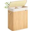 SONGMICS Cesto Portabiancheria, 100 L, Cesta Biancheria a 2 Scomparti in Bambù Coperchio, Maniglie, Pieghevole, Sacco Rimovibile e Lavabile in Lavatrice, Lavanderia, Casa, Bagno, Naturale LCB074Y01