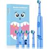 Drqzwp Spazzolini elettrici bambini 6-12 anni, spazzolino elettrico ricaricabile con timer, 3 modalità, impermeabile lPX7 con testina a 4 setole morbide (blu)