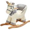 Bakaji Unicorno a Dondolo Cavalluccio Cavalcabile Peluche Giocattolo per Bambini con Effetti Sonori Maniglie e Cintura di Sicurezza Beige